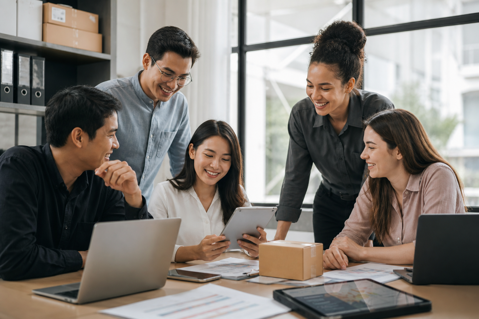 Team collaborating at work — life at Shine Logistics