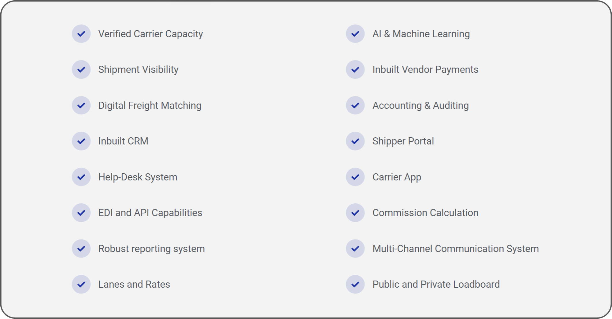 UltraShip TMS feature checklist